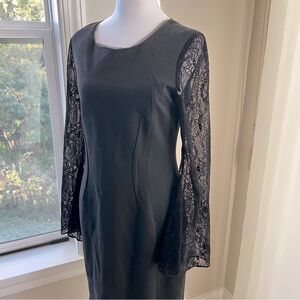 Ellie Tahari women black dress lace bell sheer sleeves size 8